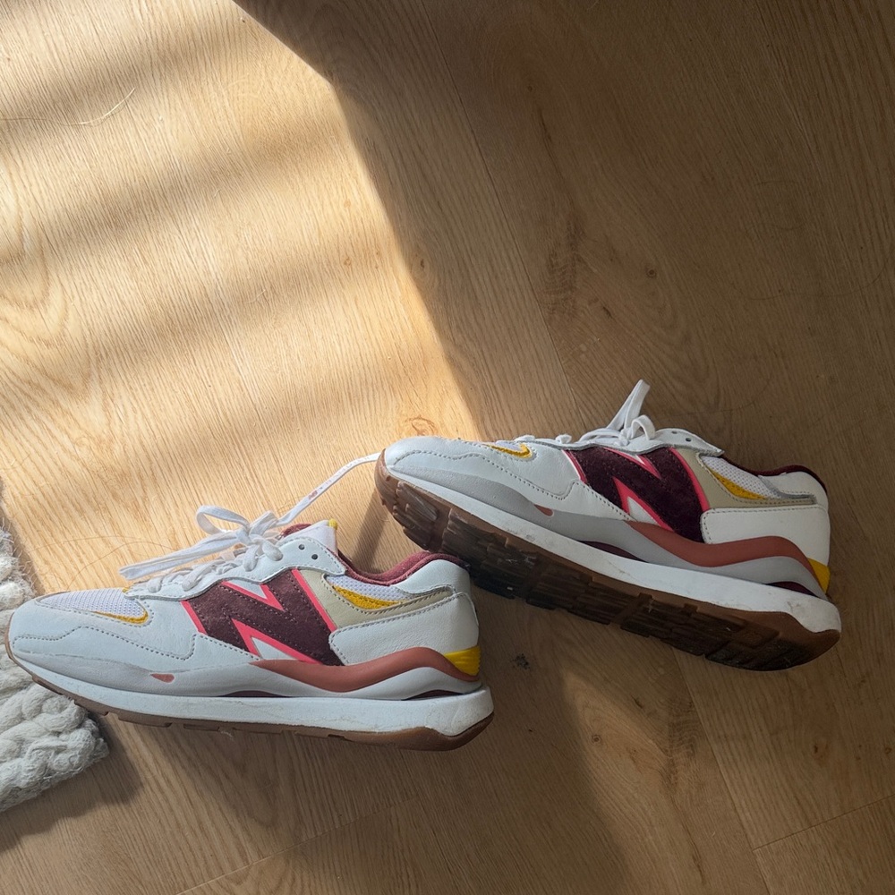 New Balance White and Burgundy/Pink Bandier Collab Sneakers